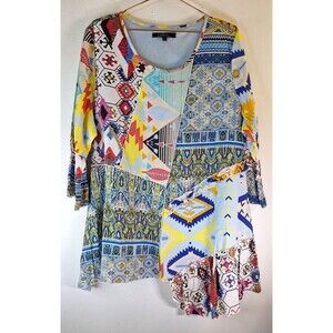 CALESSA Art To Wear Arsty Bohemian Tunic Top Plus Sz 1X Southwestern Lagenlook‎
